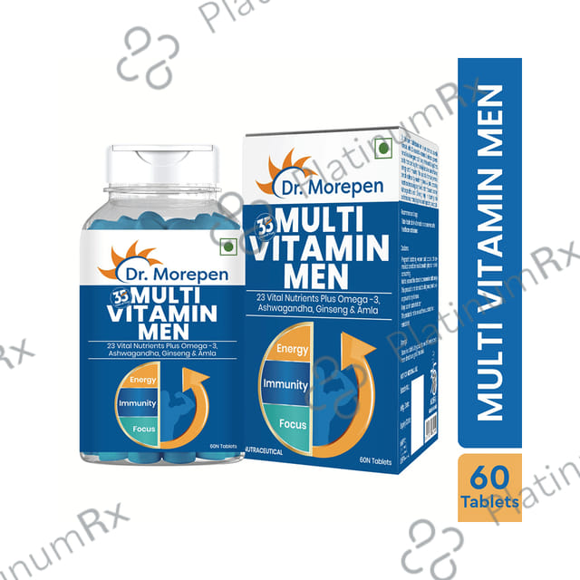 Dr. Morepen Multi Vitamin for Men - With Omega 3, Ashwagandha, Ginseng & Amla for Energy, Immunity & Focus - Tablet