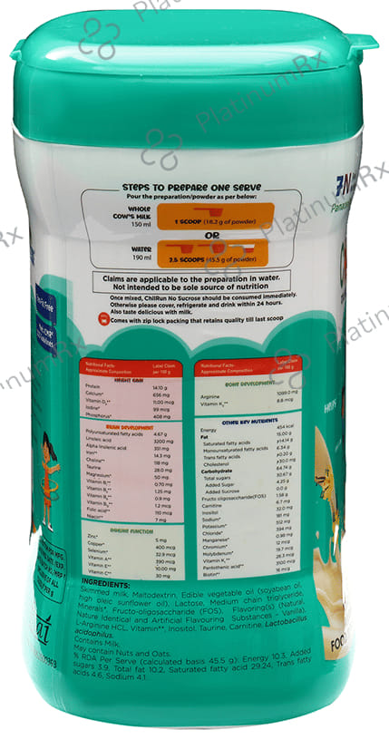 Chilrun No Sucrose 2+ Health and Nutrition Drink For Children’s Growth and Development Vanilla 400 gm