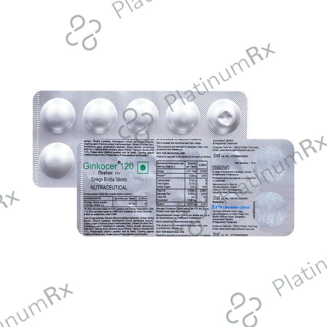 Ginkocer 120mg Gluten Free Tablet 10s
