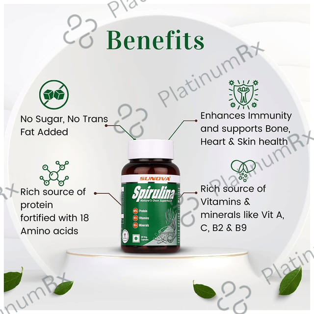 Sunova Organic Spirulina Capsule - For Energy, Stamina, Muscle Strength, Antioxidant Support & Bone Health