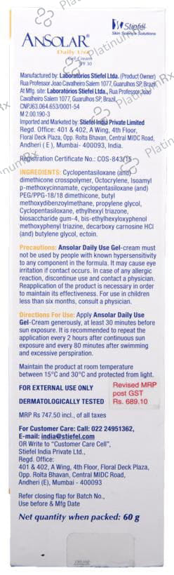 Ansolar Spf 30 Gel 60gm