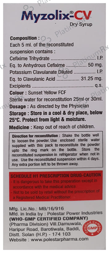 Myzolix 50/31.25mg CV Dry Syrup Mix Fruit Flavour 30ml