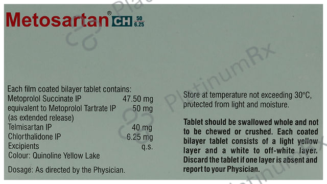 Metosartan CH 6.25/50/40mg Tablet ER 10s