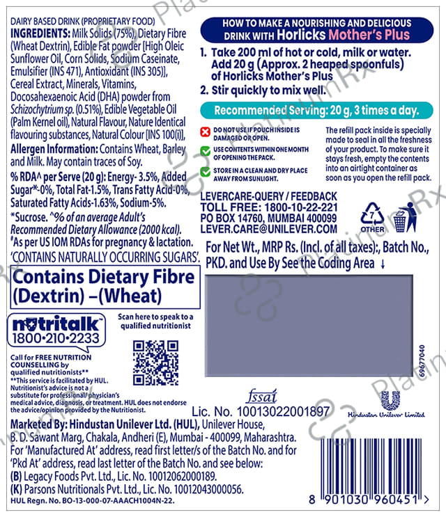 Horlicks Mother's Plus Nutrition for Pregnancy & Lactation - Flavour Vanilla