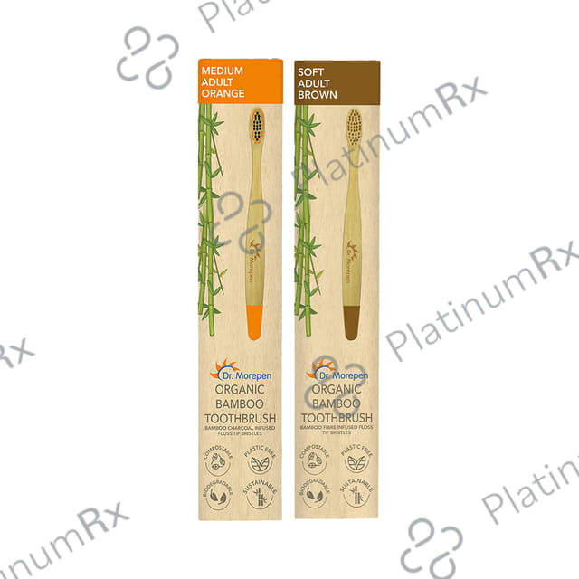 Dr. Morepen Organic Bamboo Toothbrush Adult 1 Medium & 1 Soft Orange & Brown