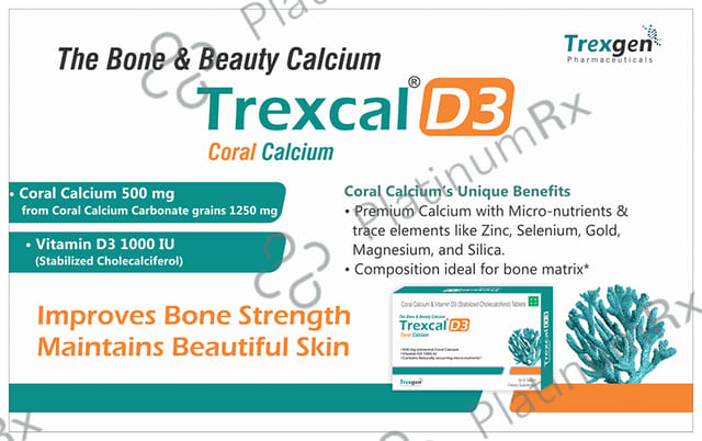 Trexgen Trexcal D3 - with Calcium & Cholecalciferol 300IU for Bone Health - Veg Tablet