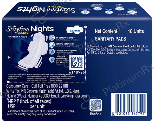 Stayfree Secure Nights Cottony Soft Comfort Pads XXL 18s
