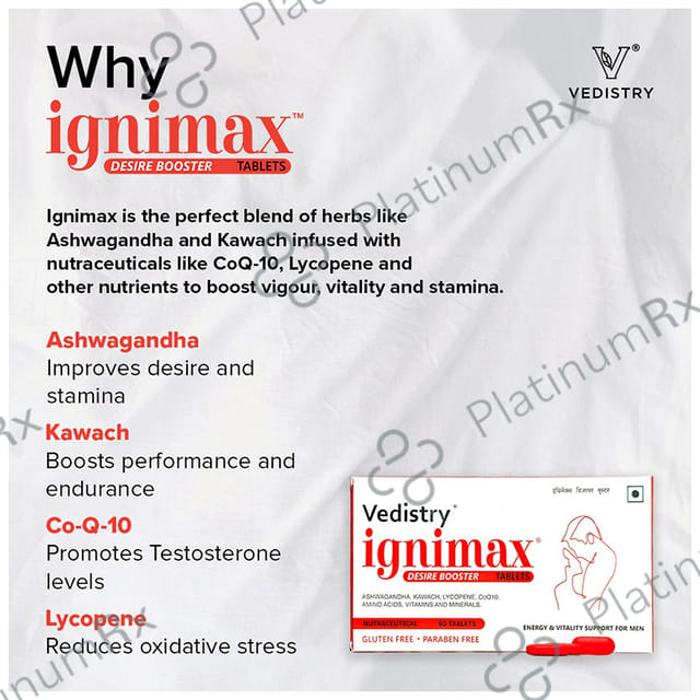 Vedistry Ignimax Desire Booster Tablet Gluten and Paraben Free