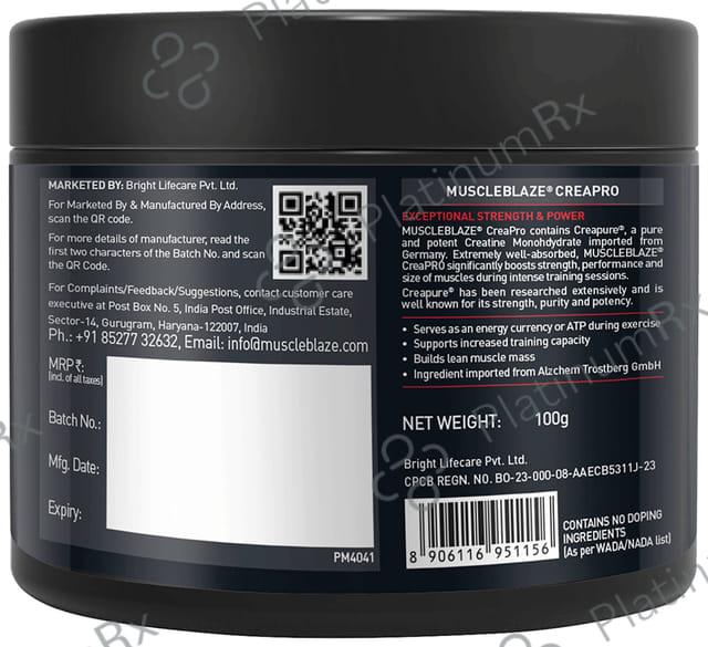 MuscleBlaze Creapro Creatine - With Creapure for Lean Muscles, Energy & Strength - Unflavoured