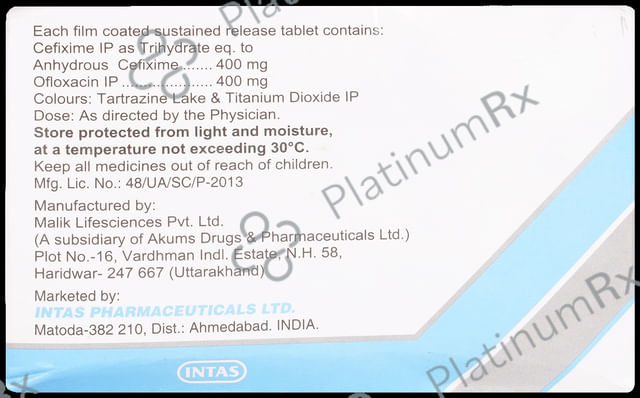 Ceftas O DS 400/400mg Tablet 10s