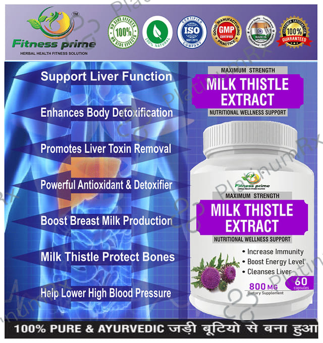 Fitness Prime Maximum Strength Milk Thistle Extract Nutritional Wellness Support 800mg Capsule