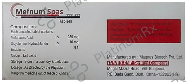 Mefnum Spas 10/250mg Tablet