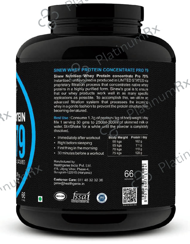 Sinew Nutrition Raw Whey Protein Concentrate Pro 79% with Digestive Enzymes Unflavoured 2 kg