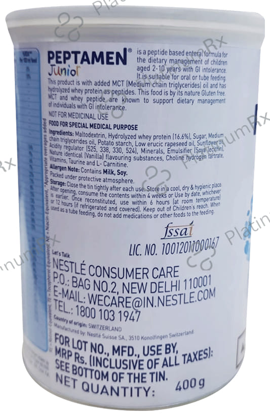 Peptamen Junior Whey Peptide Protein Based Diet with MCT - Flavour Vanilla
