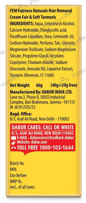 Fem Fair & Soft Hair Removal Cream Turmeric