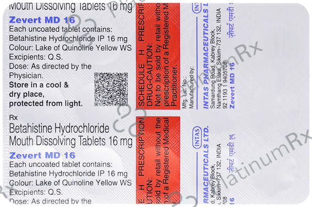 Zevert 16mg Tablet MD 15s