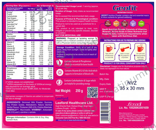 Geofit Nutrition Protein Powder with Vitamins & Minerals Vanilla