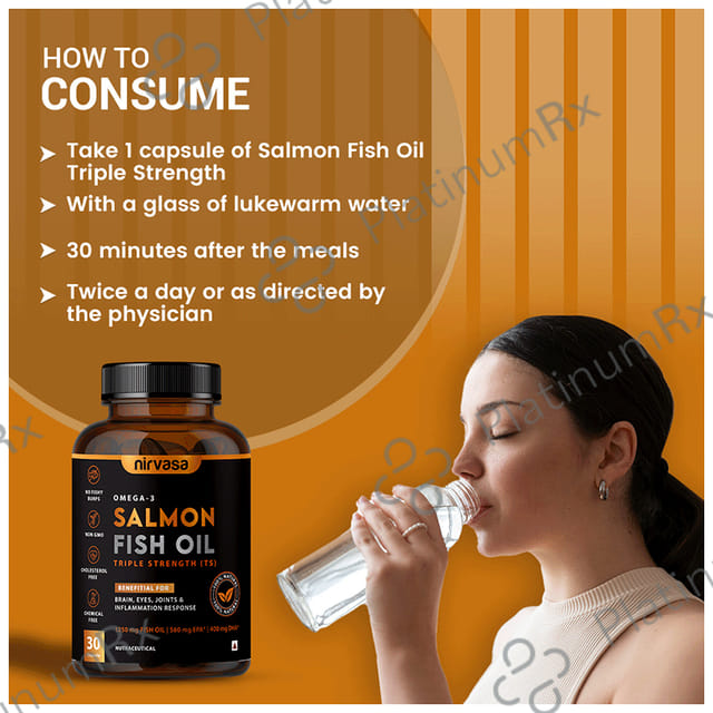 Nirvasa Omega 3 Salmon Fish Oil Triple Strength Softgels 30s