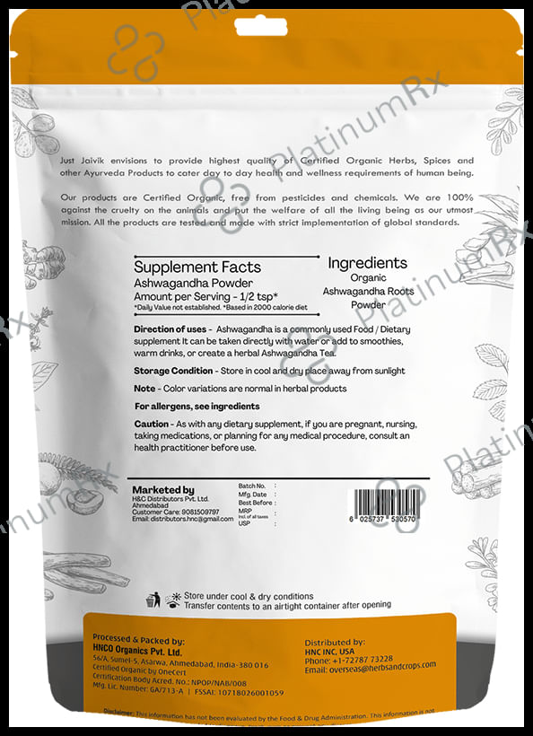 Just Jaivik Organic Ashwagandha Powder