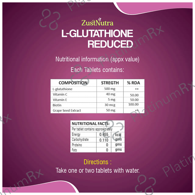 Zustnutra L 500mg Glutathione Reduced Tablet 60s