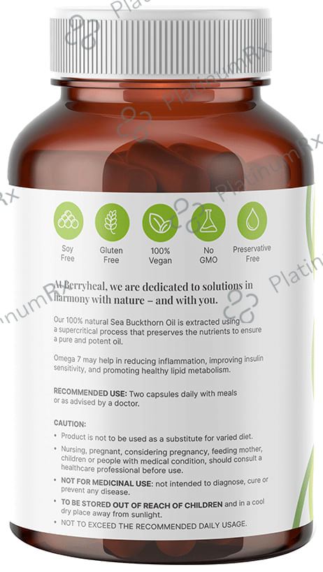 Berryheal Omega 7 Rich Life Oil Sea Buckthorn Berry Fruit Oil Vegan Capsule (30 Each) 1 Bottle