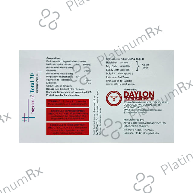 Dayclazide Total 30mg/15mg/500mg Tablet SR