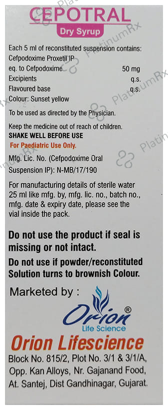 Cepotral 50mg Dry Syrup Orange 30ml