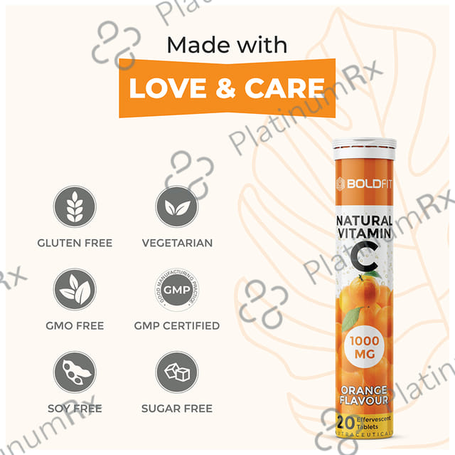 Boldfit Natural Vitamin C 1000mg Effervescent Tablet (20 Each) Orange 1 Bottle