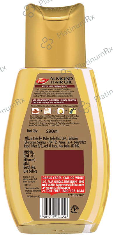 Dabur Almond Hair Oil with Soya Protein & Vitamin E - For Damage Free Hair 290 ml