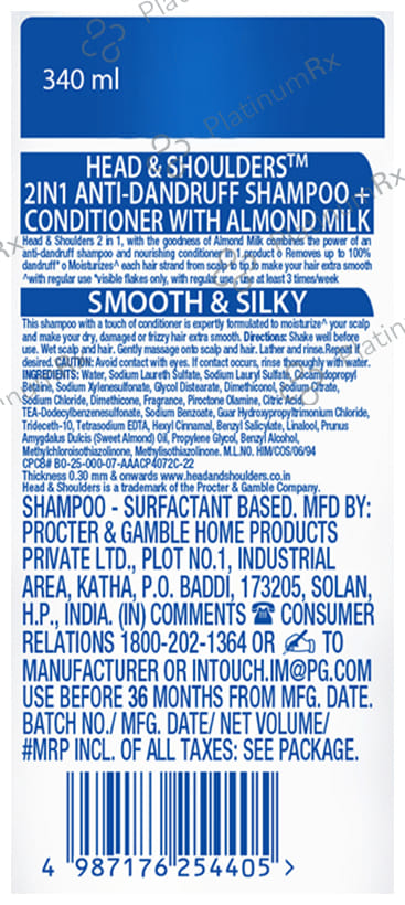Head & Shoulders Smooth & Silky 2 in 1 Anti-Dandruff Shampoo+Conditioner 340 ml