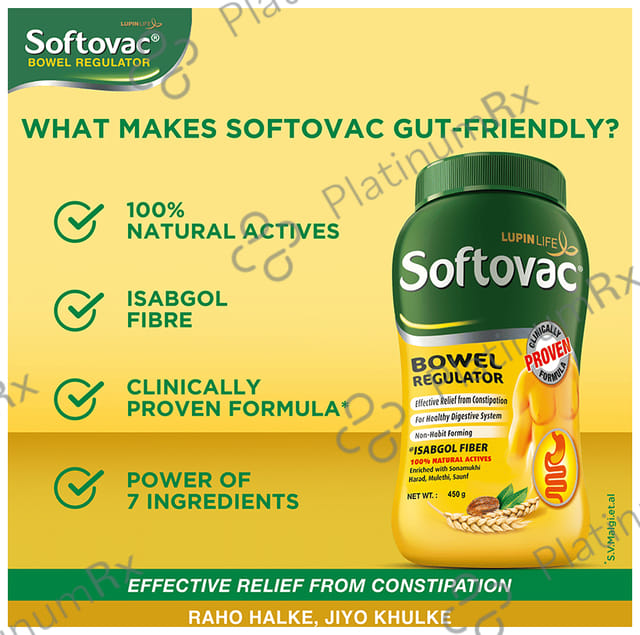 Softovac Bowel Regulator for Effective Relief from Constipation Powder 450gm