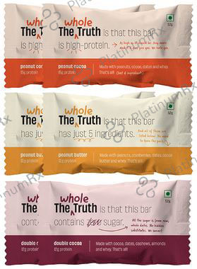 The Whole Truth Protein Bar (52gm Each) 2 Double Cocoa, 2 Peanut Cocoa, 2 Peanut Butter