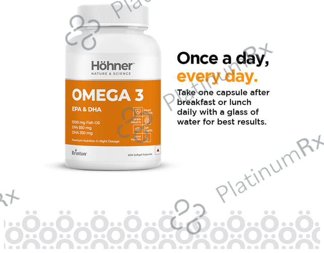 Hohner Omega 3 with EPA & DHA Fish Oil 1000 mg - Softgel Capsule for Brain, Heart, Eye & Joint Health