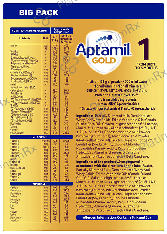 Aptamil Gold Stage 1 from Birth to 6 Months Infant Formula with Prebiotic Powder 1.2kg