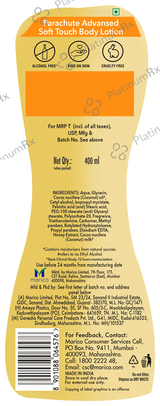 Parachute Advansed Body Lotion Honey Soft Touch 400 Lotion