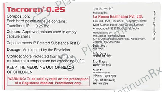 Tacroren 0.25mg Capsule