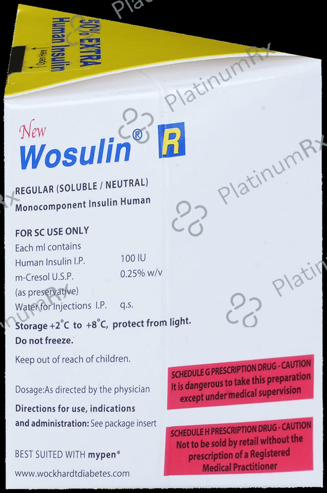 New Wosulin R (100 IU/ml) Refill Cartridge / Injection 3X3ml