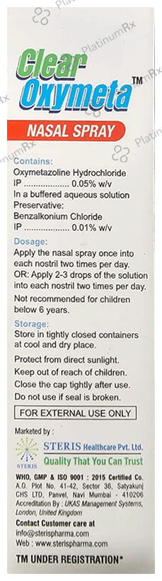 Clear Oxymeta Nasal Spray 10ml