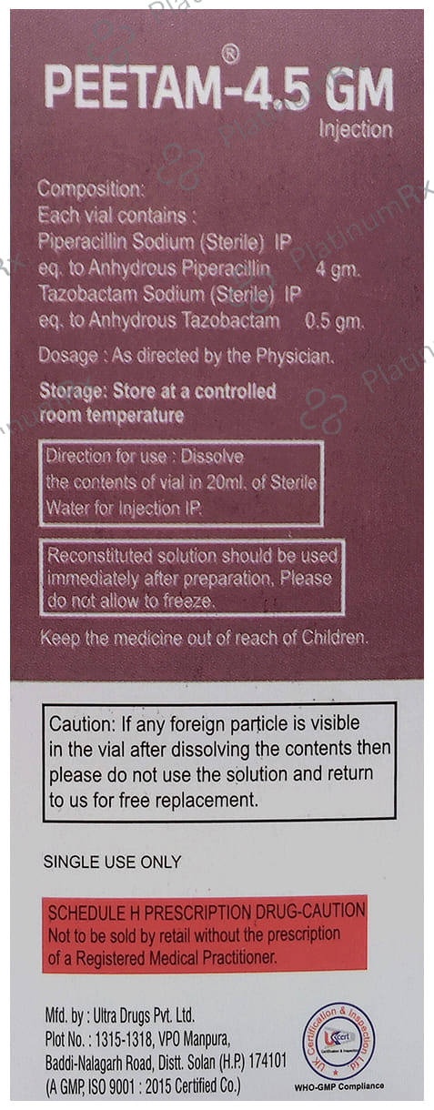 Peetam 4000/500mg Injection 1s