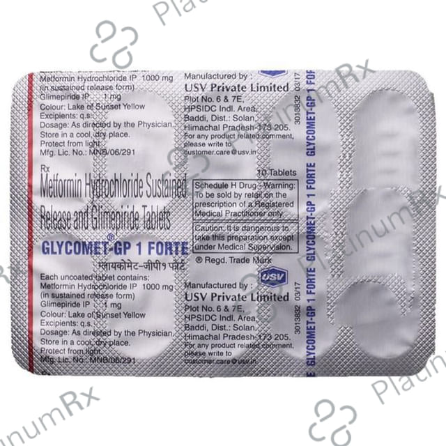 Glycomet GP 1 Forte 1/1000mg Tablet PR 10s