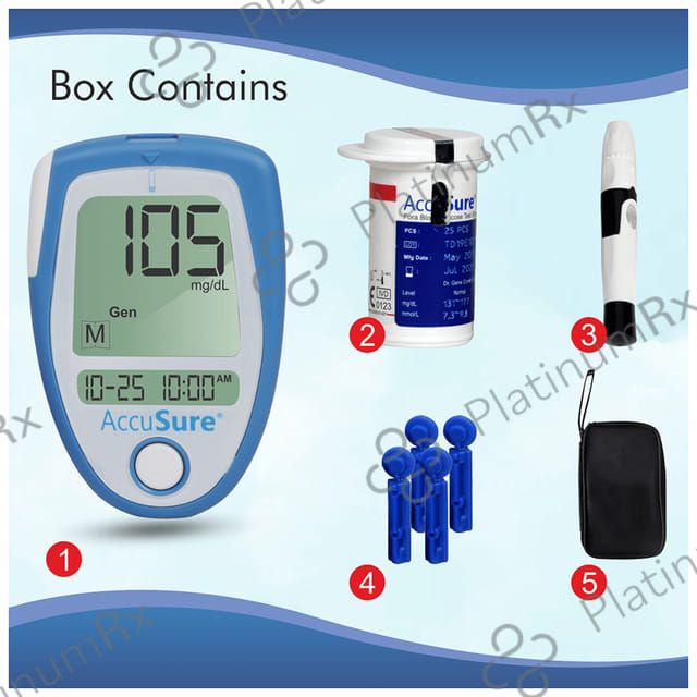 AccuSure Blood Glucose Meter Glucometer with 25 Test Strip