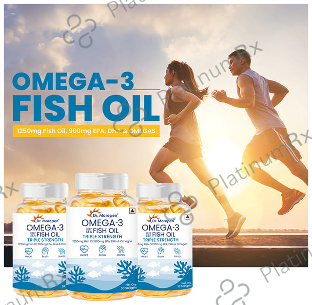 Dr. Morepen Triple Strength Omega 3 Fish Oil 1250mg - Softgel for Heart, Brain & Joints 30 Soft Gelatin Capsule
