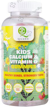 Qaadu Kids Calcium & Vitamin D Gummies - For Healthy Bones & Teeth - Flavour Mango & Strawberry