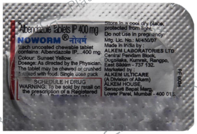 Noworm Chewable 400mg Tablet 1s