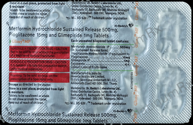 Glimy MP 1 1/500/15mg Tablet SR 10s