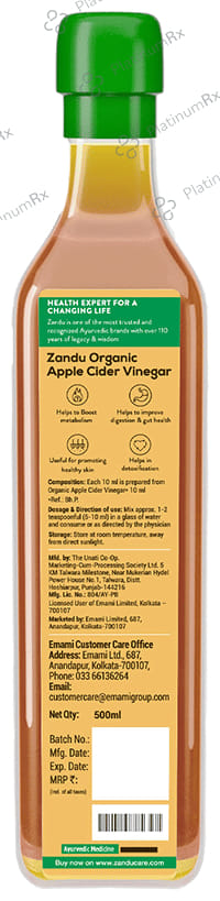 Zandu Organic Apple Cider Vinegar ACV with The Mother - Raw, Unfiltered & Unpasteurized