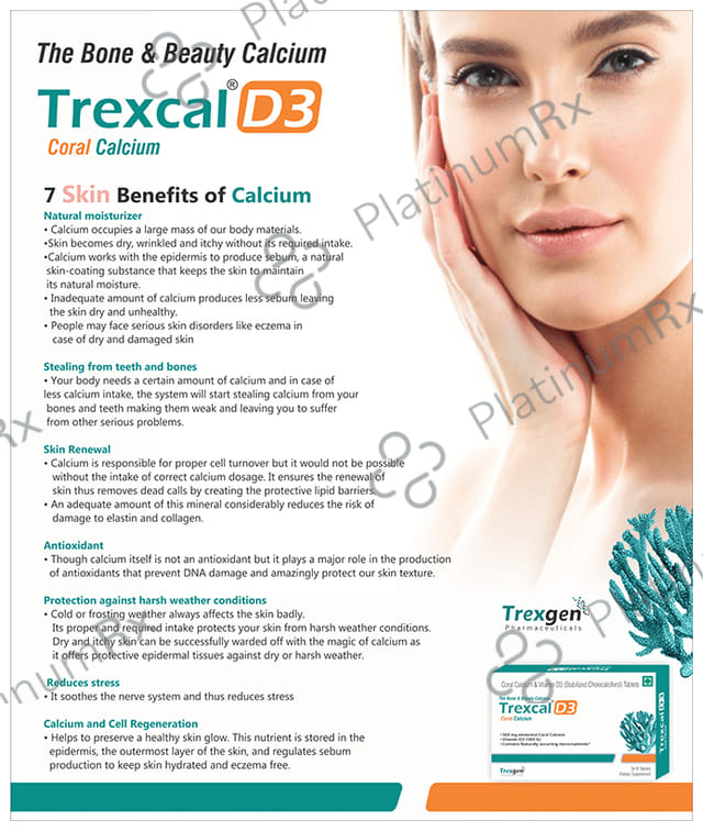 Trexgen Trexcal D3 - with Calcium & Cholecalciferol 300IU for Bone Health - Veg Tablet