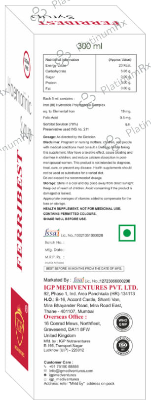 IGP Mediventures Ferribest Forte Syrup Sugar Free