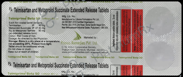 Telmiprime Beta 40/50mg Tablet 10s