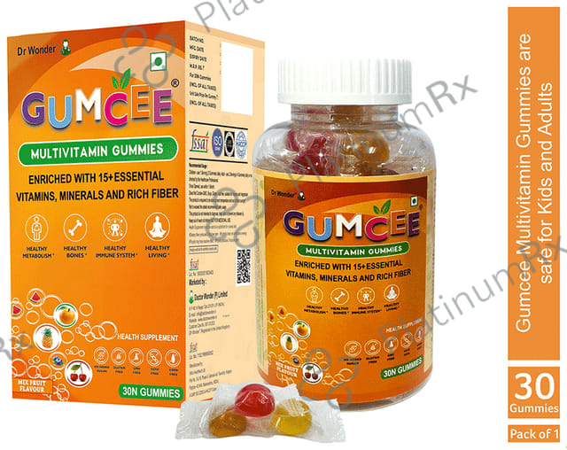 Gumcee Multivitamin Gummies with 15 Essential Vitamins (30 Each) Mix Fruit 1 Bottle